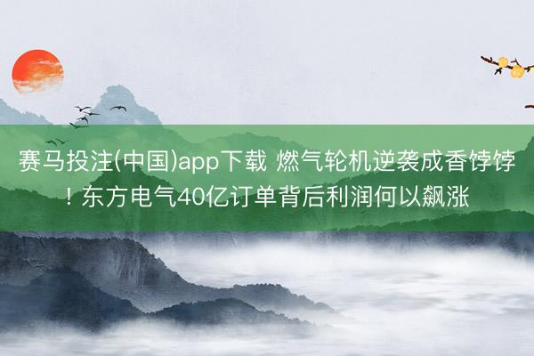 赛马投注(中国)app下载 燃气轮机逆袭成香饽饽! 东方电气40亿订单背后利润何以飙涨