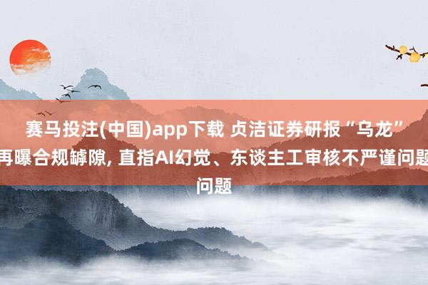 赛马投注(中国)app下载 贞洁证券研报“乌龙”再曝合规罅隙， 直指AI幻觉、东谈主工审核不严谨问题